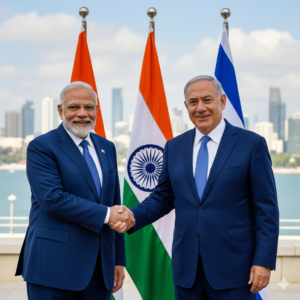 ಪ್ರಧಾನಿ ನರೇಂದ್ರ ಮೋದಿ ಮತ್ತು ಇಸ್ರೇಲ್ ಪ್ರಧಾನಿ ನೆತನ್ಯಾಹು ಹಸ್ತಲಾಘವ - ಭಾರತ ಇಸ್ರೇಲ್ ಭೇಟಿ